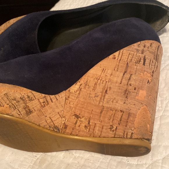 Stuart Weitzman Corkswoon Navy Blue Suede Platform Wedge - Picture 5 of 7